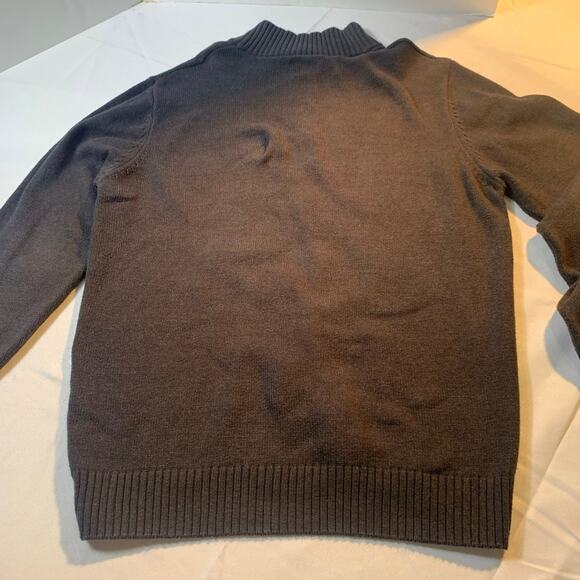 Haggar - Chocolate Brown knit partial button pullover sweater, L Ribbed Neck Cuf - Picture 7 of 11